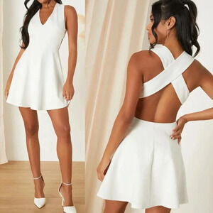 Sz XL - NWOT‎ Lulus Going Steady White Backless Skater Dress